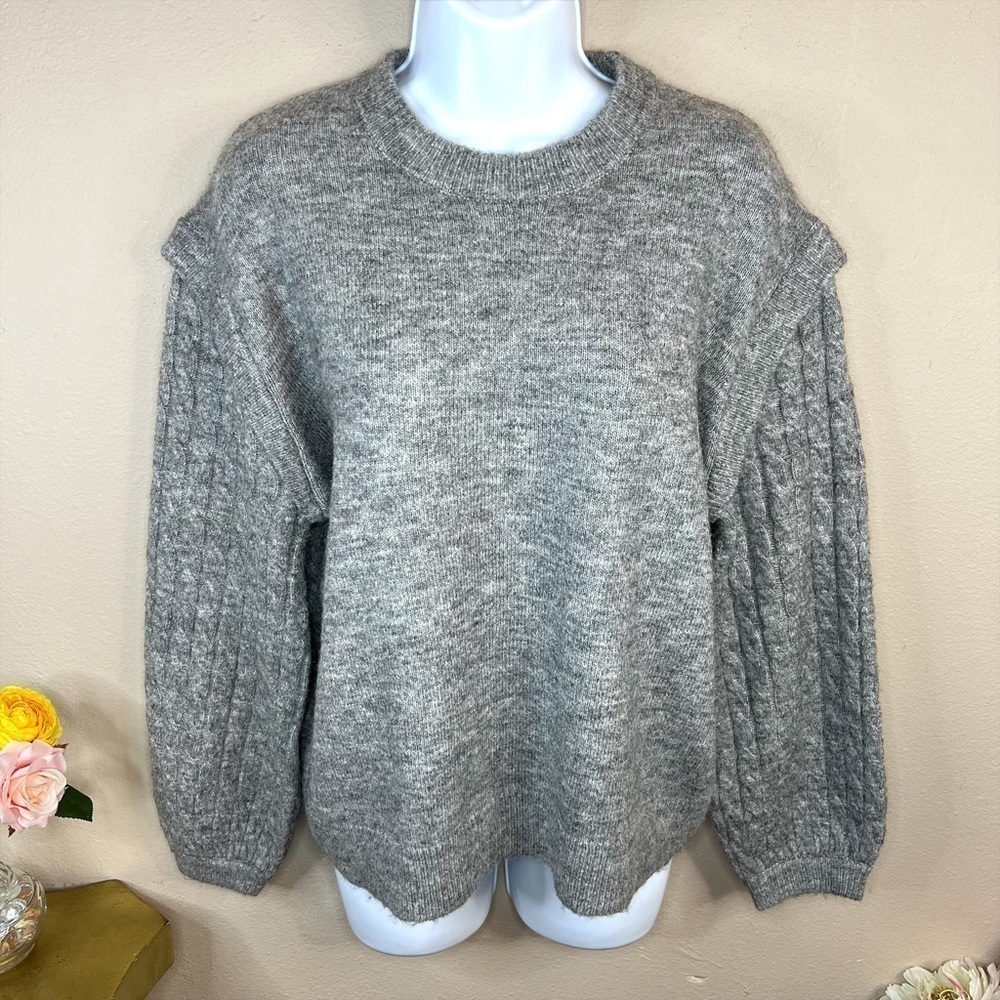 M NWT Cobble Lane Grey Wool Blend Sweater Long Sleeve Medium 8 10 Stretch
